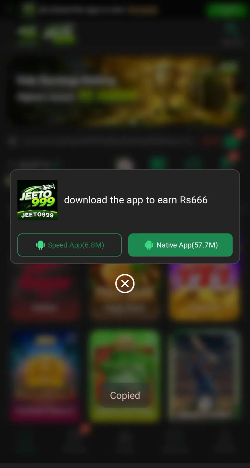 Jeeto999 Game APK download button on Android