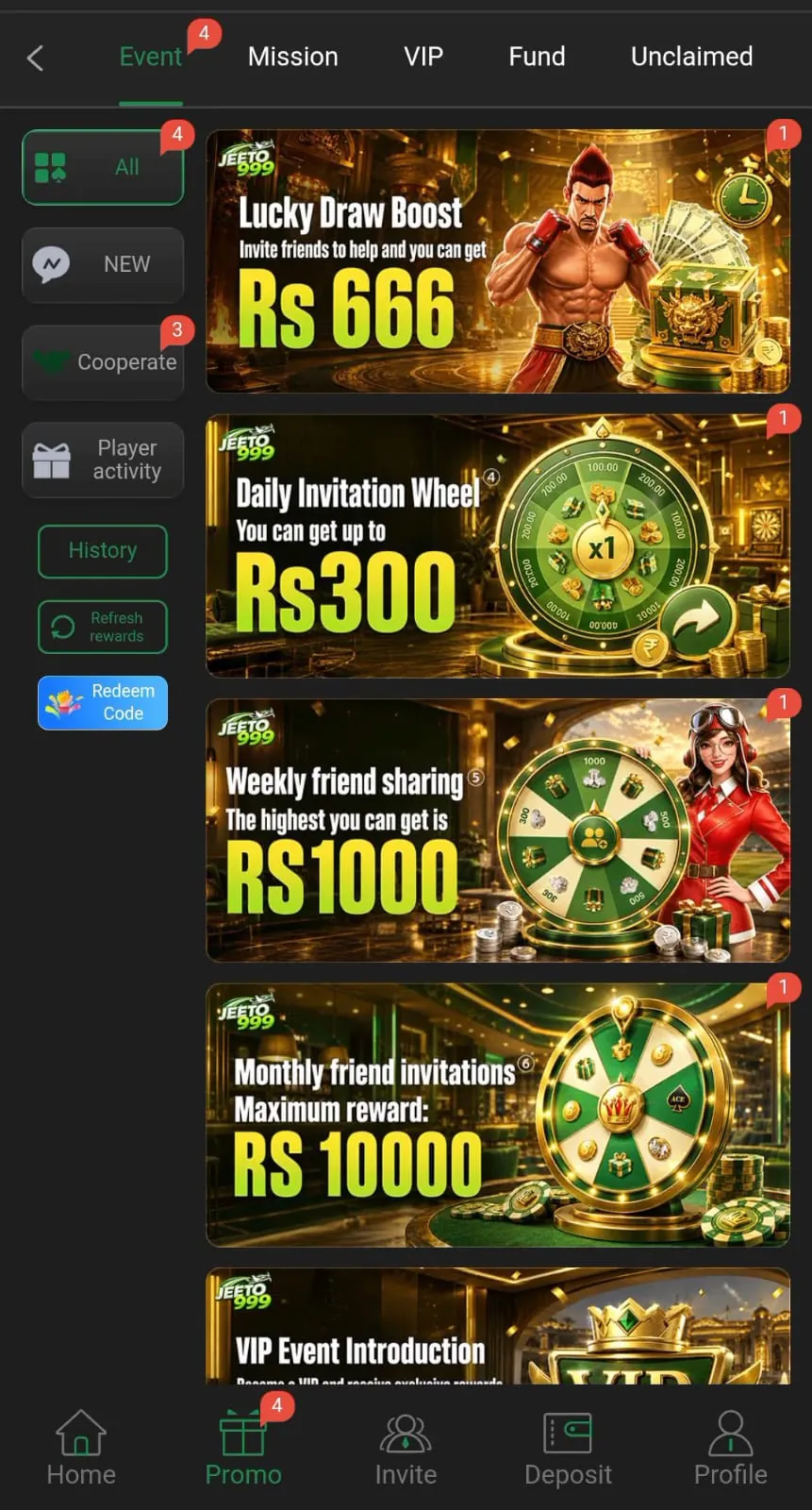Jeeto999 Game bonus events and referral rewards