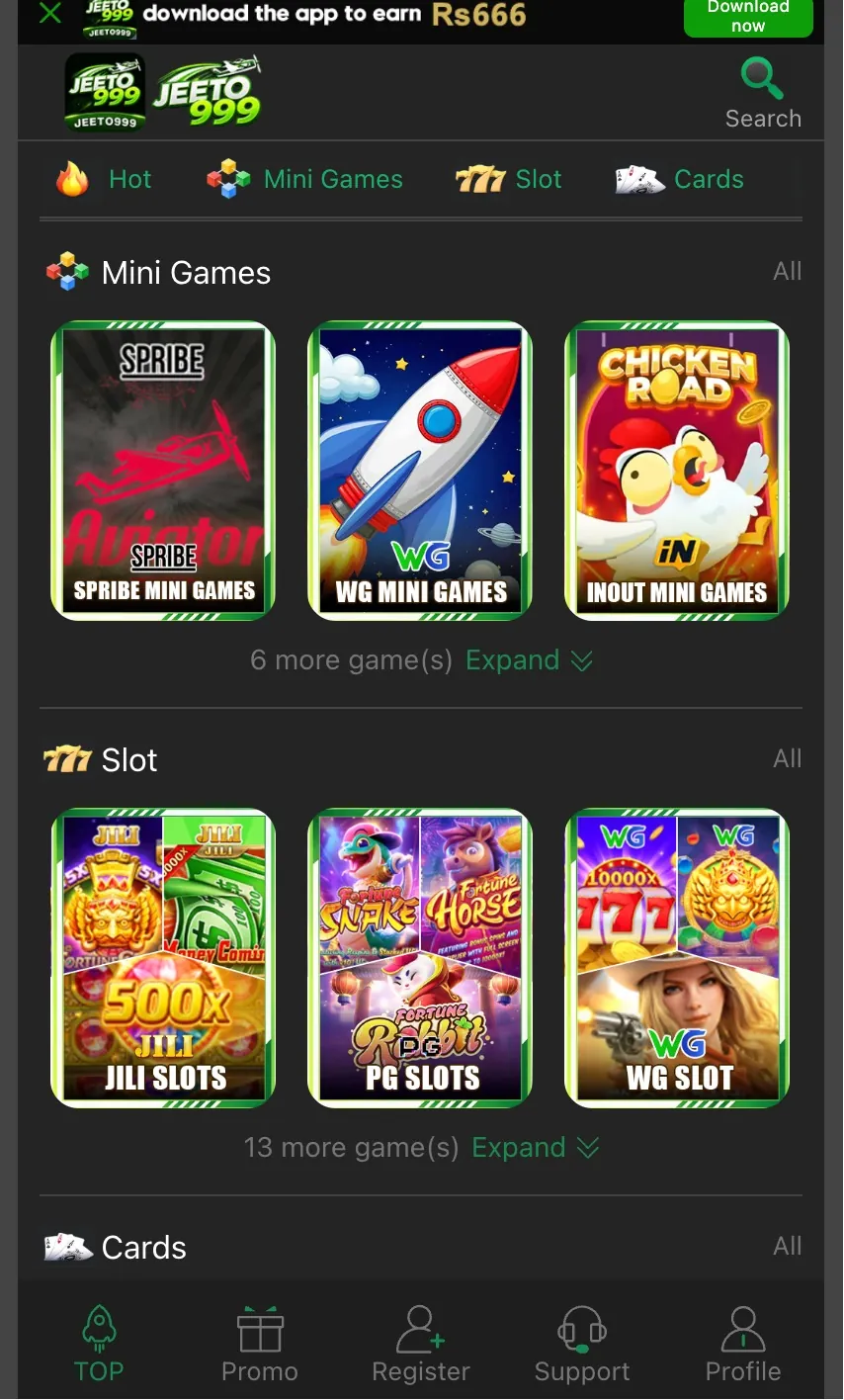 Jeeto999 Game mini games slots and cards collection
